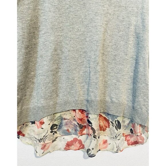 Ralph Lauren Sweater Womens Large Gray Lightweight Knit Chiffon Floral Hem Boho - Picture 3 of 7